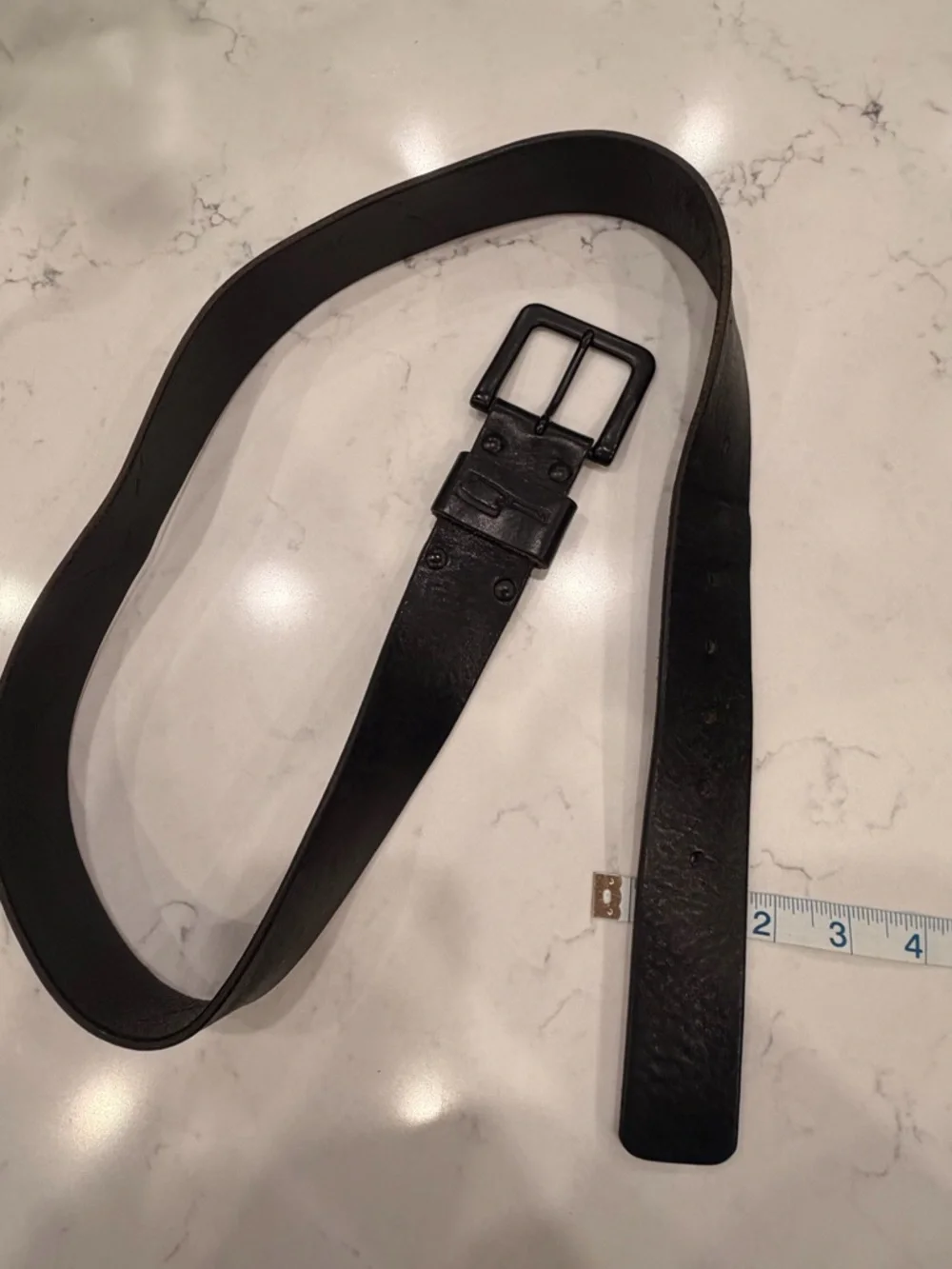 Black Leather Men's Belt with Matte Black Buckle